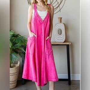 Oli & Hali - Hot Pink Mineral Washed Wide Leg Jumpsuit